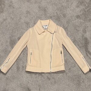 CHANEL Ivory Biker Jacket with Zipper Accents